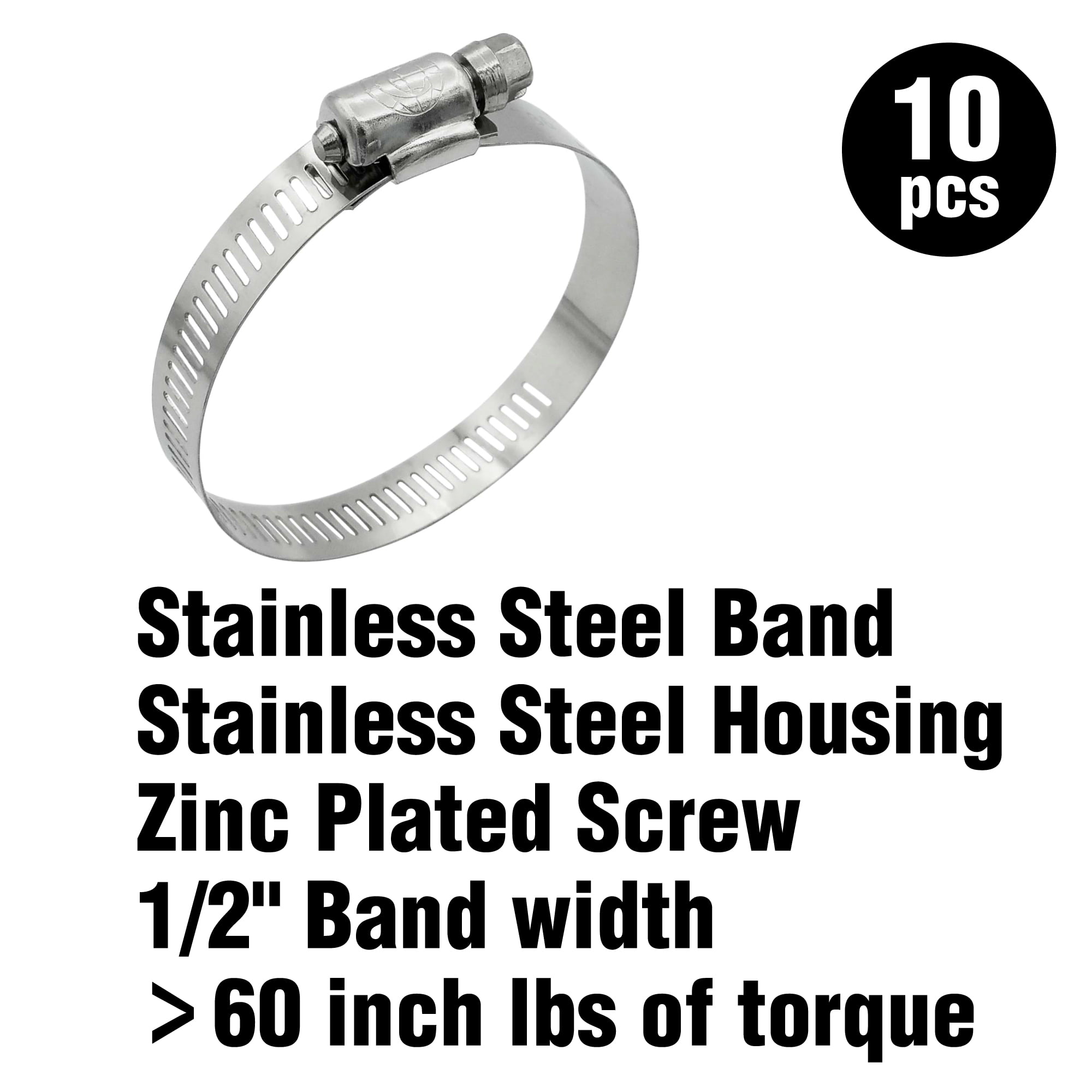 Box of 10 SAE Size #40 Stainless Steel 2" to 3" Worm Gear Hose Clamp 9/16" Band 