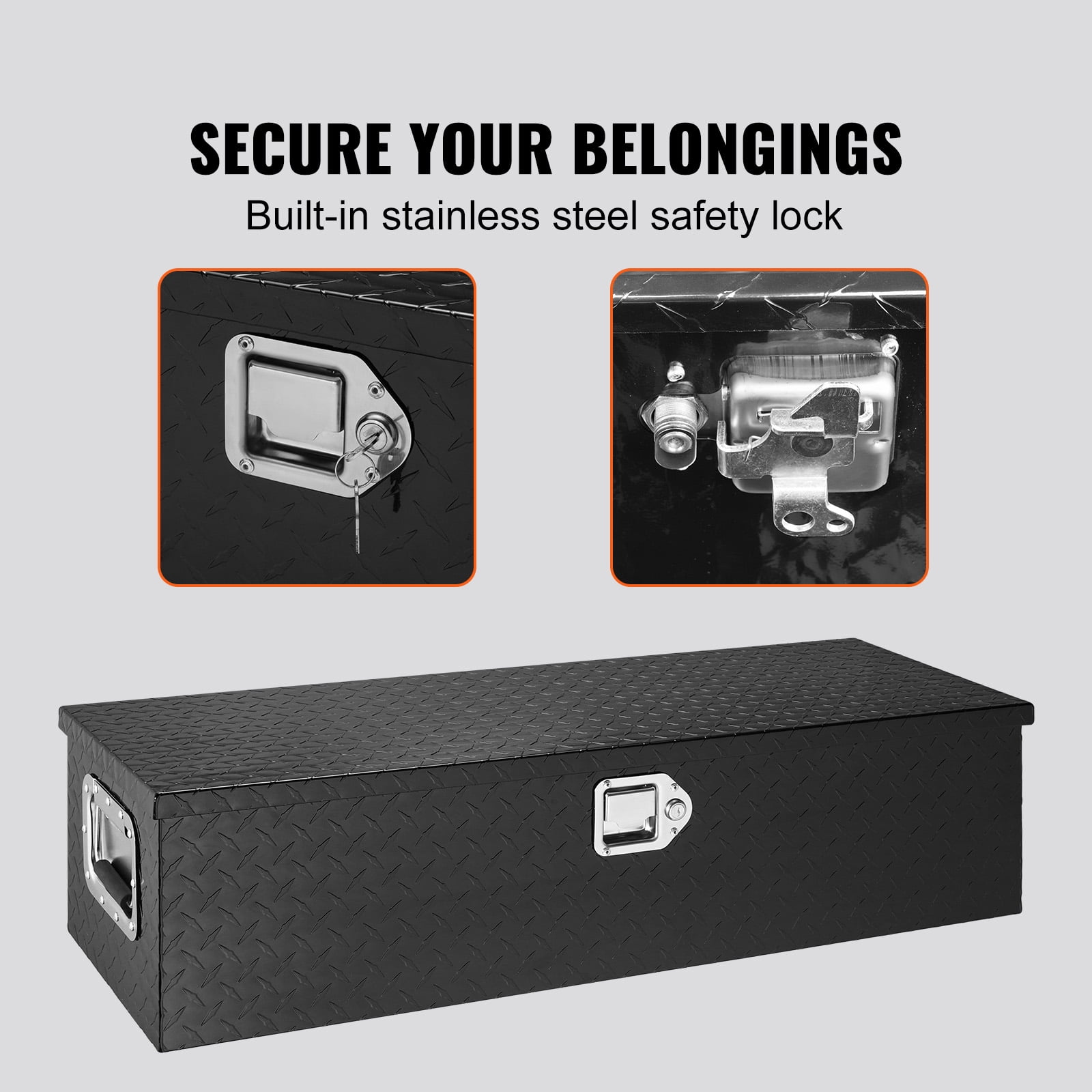 VEVOR Heavy Duty Aluminum Truck Bed Tool Box, Diamond Plate Tool Box with Side Handle and Lock Keys,Storage Tool Box Chest Box Organizer for Pickup,Truck Bed, RV, Trailer,39"x13"x10",Black