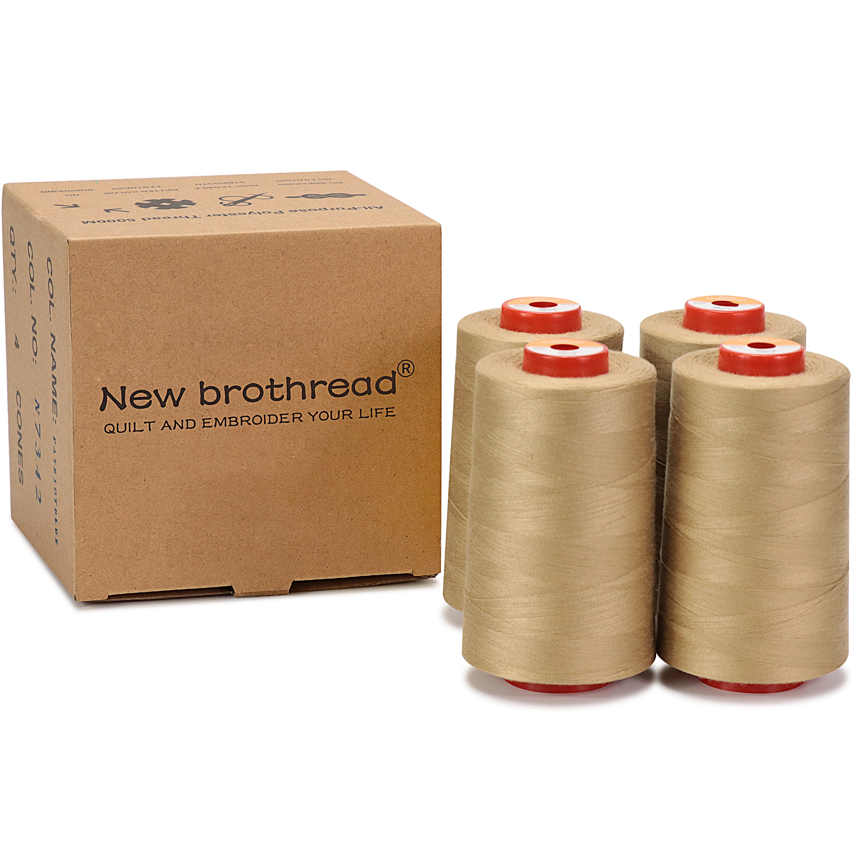 New brothread 4 Large Cones of Polyester Sewing Serger Quilting Thread - 5500Y (5000M) - Beige