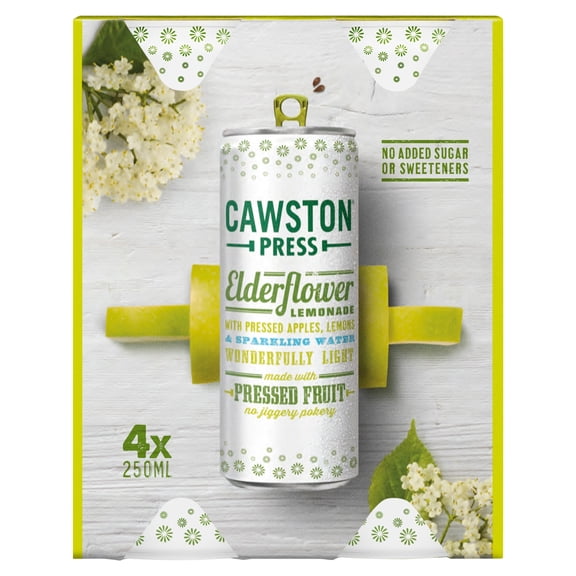 Cawston Press Elderflower Lemonade 4 x 250ml, Imported from Britain