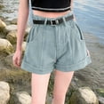 thumbnail image 4 of Felirenzacia Jean Shorts for Women Trendy High Waisted Stretchy Denim Summer Raw Hem Mom Long Shorts Cutoff Jorts,Blue,XL, 4 of 4