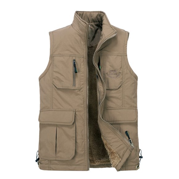 Aqestyerly Men's Outdoor Vest Multi Pocket Zipper Leisure Fishing Hiking Sleeveless Jacket Utility Vest HWRETIE