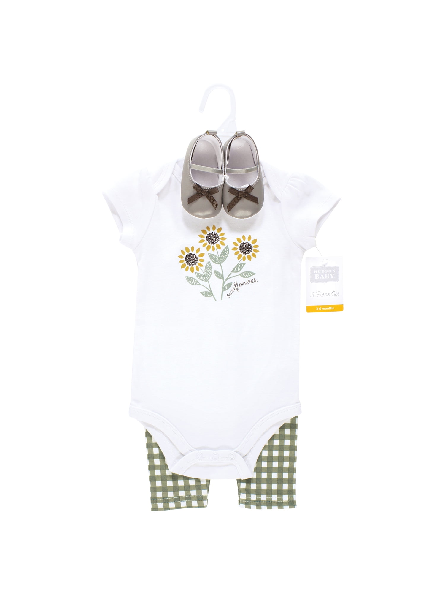 Hudson Baby Short Sleeve Bodysuit And Pant Set with Shoes, 0-18 Months