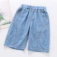 thumbnail image 3 of Ticikt Boys' Cotton Denim Shorts, Elastic Waist Loose Fit Summer 5-Pocket Shorts,Light Blue,4-5 Years, 3 of 5