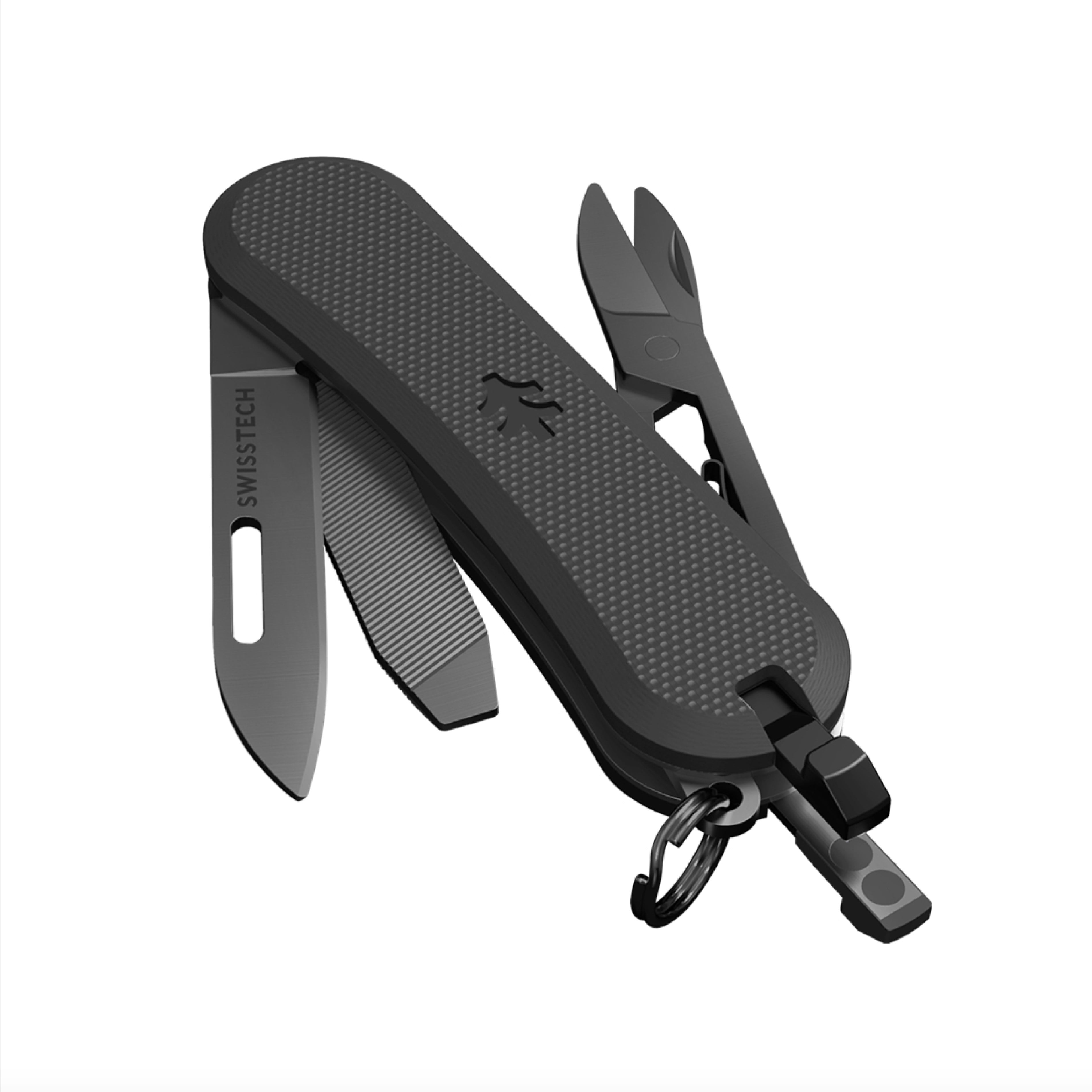 Swiss Tech Listig 7-in-1 Folding Multi-Tool, Compact Single Edge Pocket Knife with Scissors, Black G10 Handle