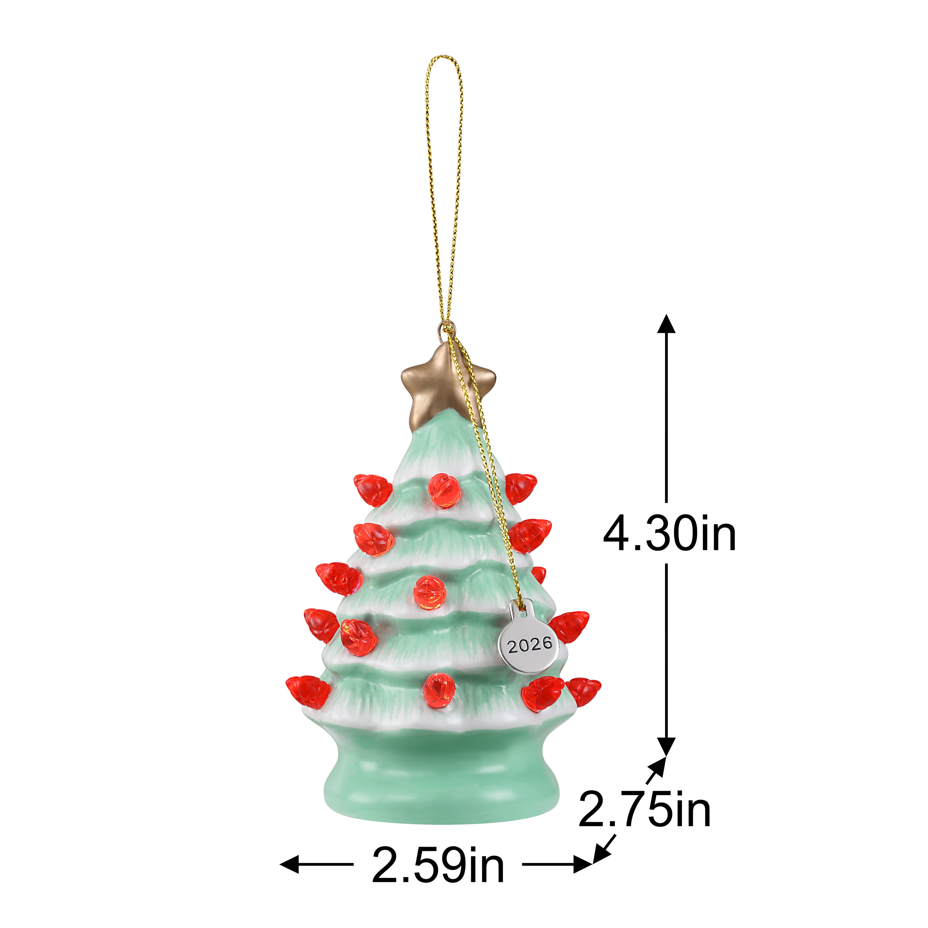 Mr. Christmas 4" Nostalgic Ceramic Lit Tree Ornament Decoration, Seafoam