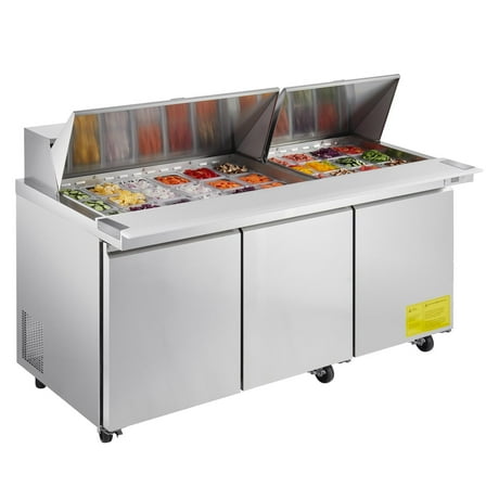 KFFKFF 72"W Commercial Refrigerator, 18.7 Cu. Ft Sandwich Prep Table, Food Prep Fridge with 30 Pans and Cutting Board, Stainless Steel Salad Prep Cooler for Restaurant and Food Truck