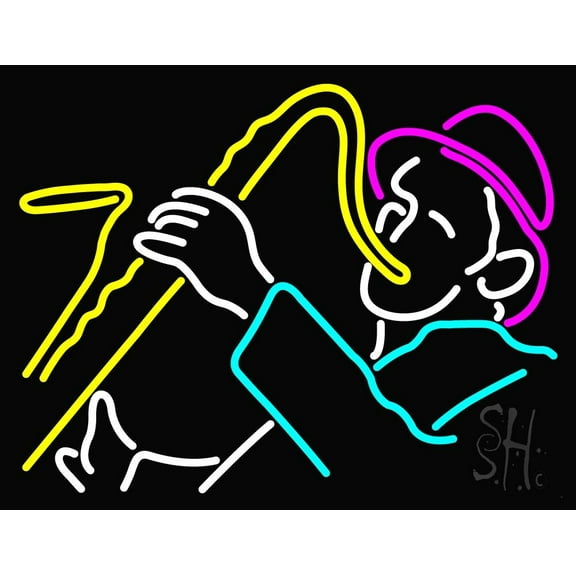 Man With Saxophone LED Neon Sign 24" Tall x 31" Wide - inches Black Square Cut Acrylic Backing, with Dimmer - Premium built indoor Sign for Studio, Club, Home décor, Event, Workshop, Storefront.