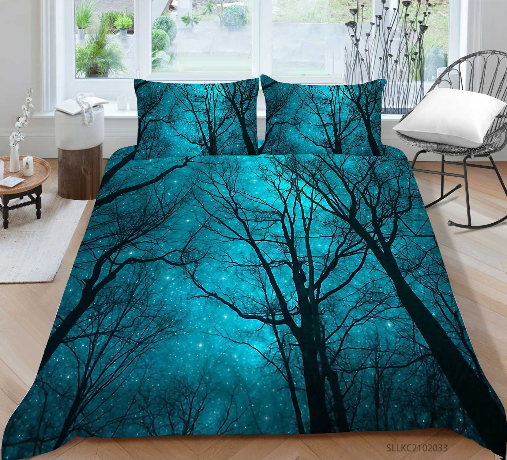 Firefly Duvet Cover，Tree Branches Duvet Cover Pattern Quilt Cover Teal