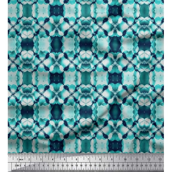 Soimoi Green Polyester Crepe Fabric Mosaic Tie-Dye Print Fabric by The Yard 52 Inch Wide