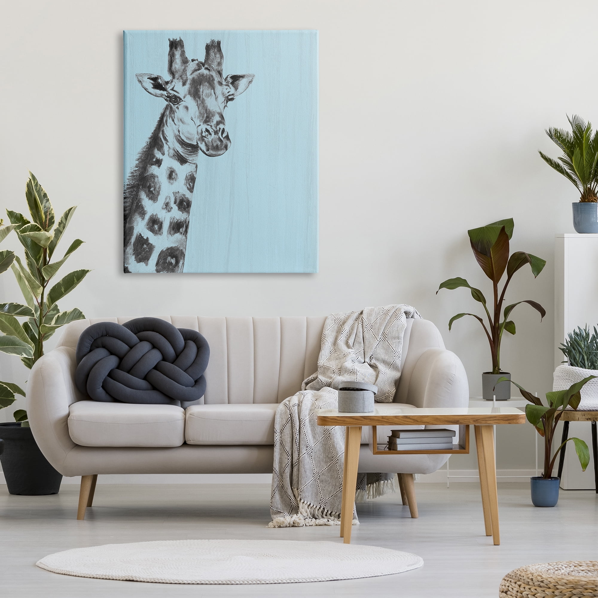 Stupell Industries Simple Giraffe Portrait Rustic Blue Patterned Safari Animal, 36 x 48, Design by Patricia Pinto
