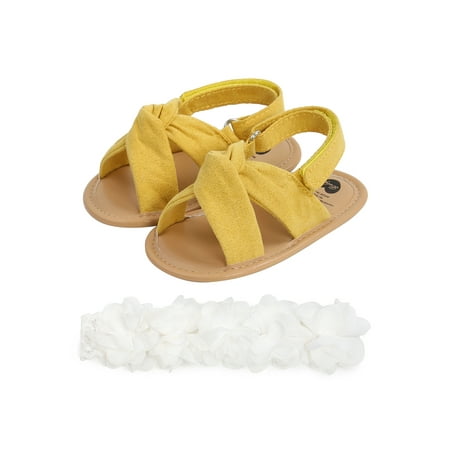 

Amuver Baby Girls Sandals and Headband Set Cute Non-Slip Flats and Chiffon Flower Hairband