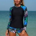 thumbnail image 2 of QSAWXQZ Women's 2 Piece Rash Guard Set Long Sleeve Swim Shirt with Boy Shorts Print Crew Neck Sun Protection Surfing Suit M, 2 of 5