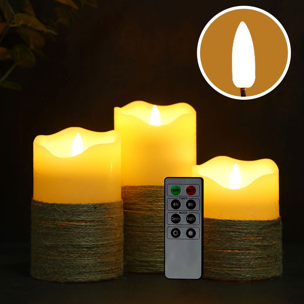 JHY DESIGN 3 Set of 4/5/6''H Real Wax Flameless Candles with Timer for