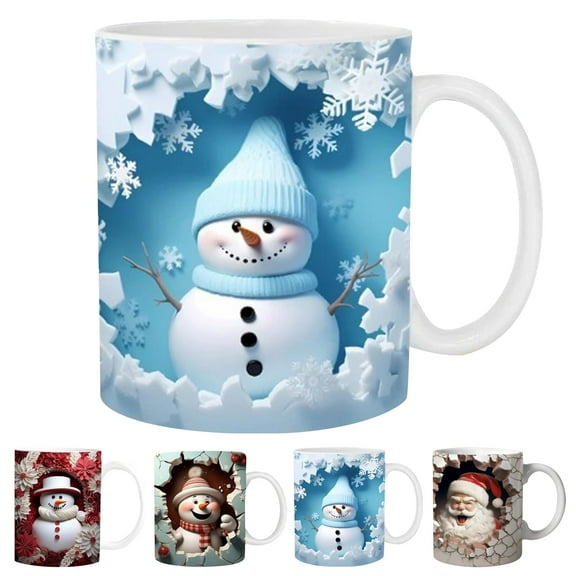 ADruer 3D Christmas Mug, Cute Christmas Snowman Santa Coffee Mugs, Xmas Home Table Decorations Holiday Gifts for Family and Friends (#2)