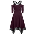 thumbnail image 2 of UTTOASFAY Women Punk Plus Size Open Shoulder Lace Spaghetti Strap Long Sleeve Gothic Dress, 2 of 6