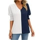 thumbnail image 2 of Fiudx Camisas de Mujer Top de Bloques de Color con Cuello En V, Informal, Suelto, con Mangas Anudadas para Mujer, 2 of 4