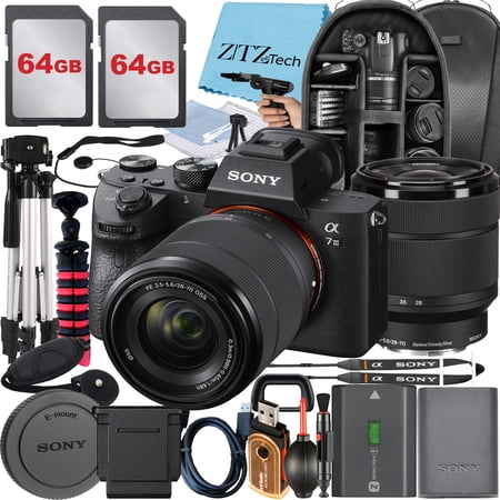 Sony a7 III Mirrorless Camera + Sony FE 28-70mm Lens + Backpack + 2 Pack 64GB Memory Card + Tripod + ZeeTech Cloth (International Version)