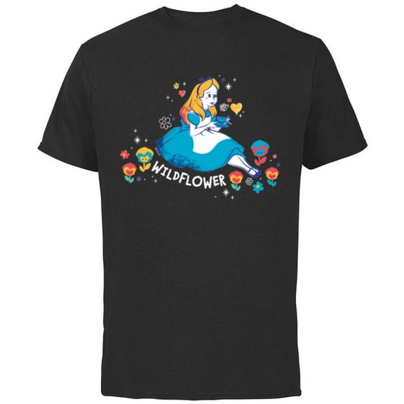 Disney Alice in Wonderland Wildflower Valentine’s Day - Short Sleeve Cotton T-Shirt for Adults - Customized-Black