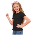 thumbnail image 4 of YDFCWXW Toddler Baby Girls Summer Short Sleeve Lettuce Trim Ribbed Knit T-Shirts Solid Color Casual Blouse Tops (Black, 6-12 Months), 4 of 6
