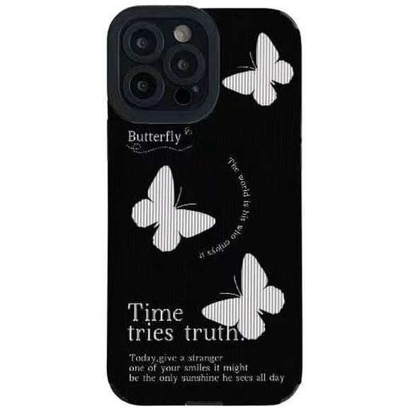 Cute White Butterfly Stripe Phone Case Compatible with iPhone Case (Black,iPhone 14)