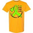 thumbnail image 3 of Inktastic Love, Care, Cure Lymphoma Awareness Lime Green Ribbon Hearts T-Shirt, 3 of 5