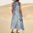 thumbnail image 6 of Mohiass 2024 Cotton Linen Sleeveless Plus Size Dresses for Women Tropical Casual Round Neck Sundress with Pockets Blue S, 6 of 7