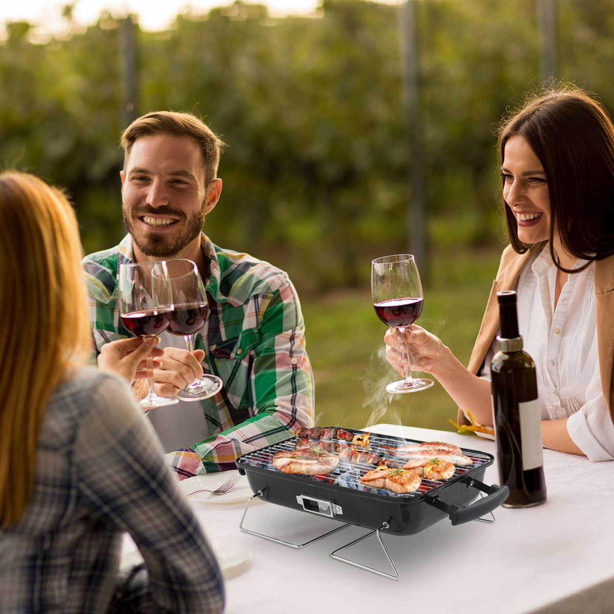 Alvantor Portable Charcoal Grill, Tabletop BBQ Smoker with Thermometer and Air Dampers, Red and Black