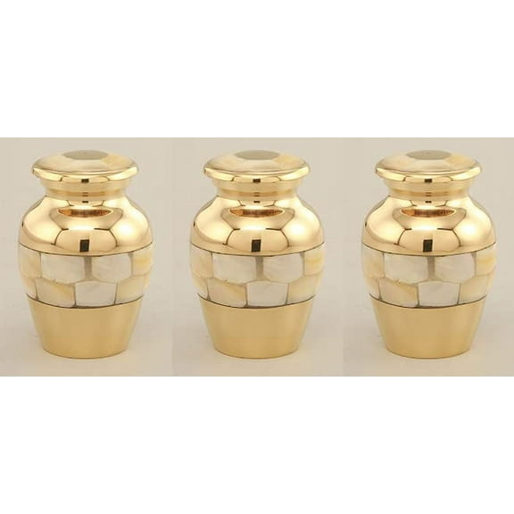 Adult Cremation URNS for Ashes- Classic MOP Qty-3 Cremation Urns for Human Ashes - Completely Handcrafted with Volume 3 Cu. in. with Velvet Protection Bag. (SET OF 3 KEEPSAKE)