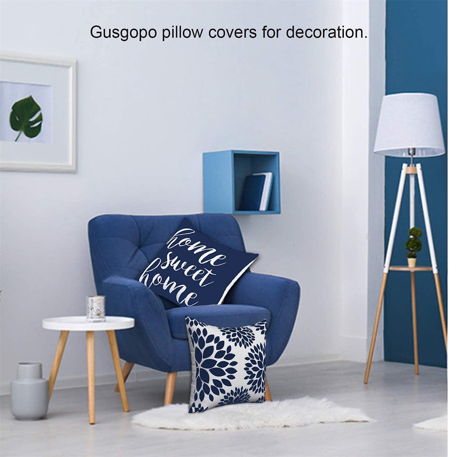 Set of 4 Alviero Lagoon Solarium Outdoor Floral Navy Blue Decorative  Pillows Sofa Couch Throw Pillow, Large Dark Accent, Cushions Decor Case 