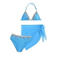 thumbnail image 6 of Pandaie Girls 3 Piece Bikini Set Halter Triangle Top Ribbed Swimsuit Cover Up Skirt Cute Swimwear Teen Backless Beach Bathing Suit 11-12 Years Blue, 6 of 7