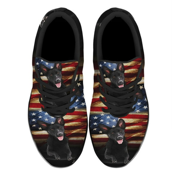 Black German Shepherd American Flag Shoes Women's Fashion Sneakers Tennis Running Shoes for Men Women Black Size 3.5