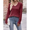 thumbnail image 4 of Lightweight Blouse For Women Solid V Neck Long Sleeve Fall Tops Fashion Ribbed Knit Shirts Cogild, 4 of 6