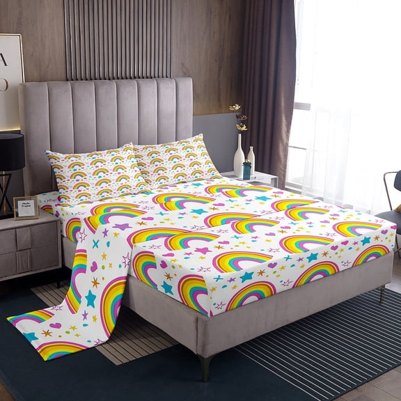 Erosebridal Blue Strpies Bed Sheets Set Twin Size, Abstract Ombre Bed Sheets Twin, Geometry Room Decor