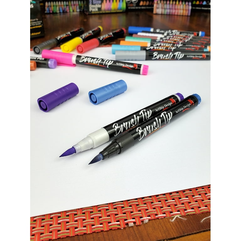 20 Brush Tip Acrylic Paint Pens, Classic and Metallic Color Combination  Double Pack, Flexible Tip Brush Paint Markers & Lettering Pens - ArtShip