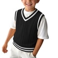 thumbnail image 5 of Kaemgyyd 0-15 T Girl's Sweater Infant Vest Tops Fall V Neck Sleeveless Pullover Cute Color Block Cable Knit Toddler Clothes, 5 of 6