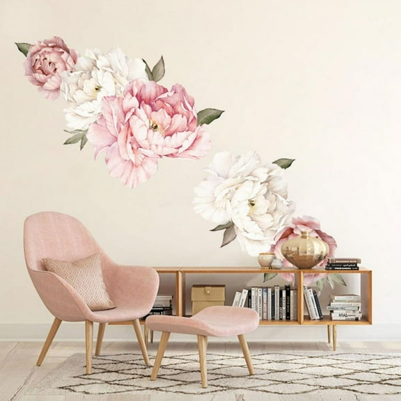 Peony Floral Wall Decal Peonies Blossom Wall Stickers Pink Rose Peel and Stick for Livingroom Flower Decals Modern Room Decor