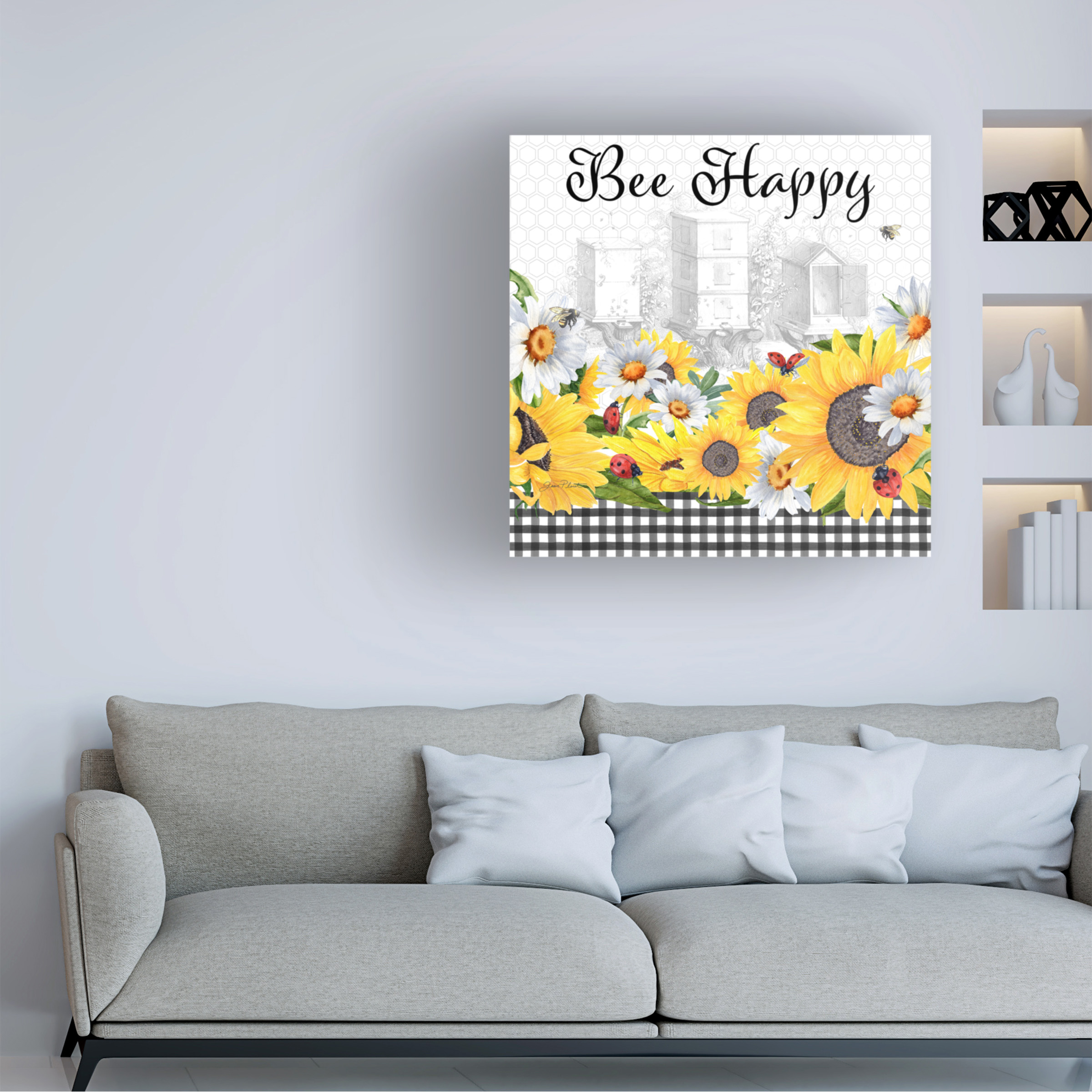 Canvas Wall Art - Jean Plout 'Sunflowers and Lady Bugs 3' Wall Art for Living Room, Bedroom, or Office DÃ©cor by Trademark Fine Art - 35 x 35 Inches
