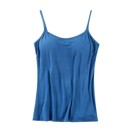 Blue Women Camisole Tops  Sleeveless Womens Summer Shirts  Modal White Tank Top Woman  Bras Top for Women Tank Tops Adjustable Strap Basic Solid Camisole Sexy V Neck With Built In Padded Bra Vest