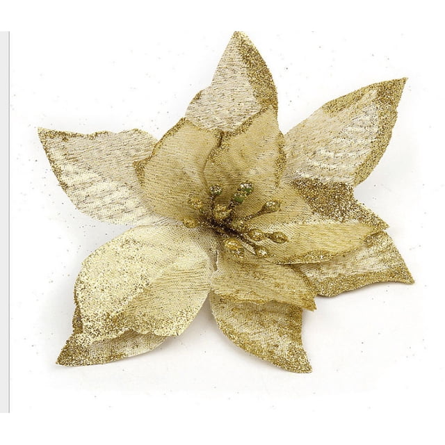 12 piezas de 5,11 pulgadas de flores de seda decorativas para árbol de Navidad, arbusto de flor de Pascua dorado y arbusto de flor de Pascua rojo, flores artificiales, adornos para árbol de Navidad