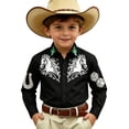 thumbnail image 3 of Toddler Tshirt Kids Western Frontier Button Down Denim Long Sleeve Casual Boys' Tops Black 10-11 Years, 3 of 5