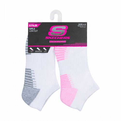 Skechers Kids Girls' 6 Pack 1/2 Terry Low Cut Socks, White/Light Pink, 9-11
