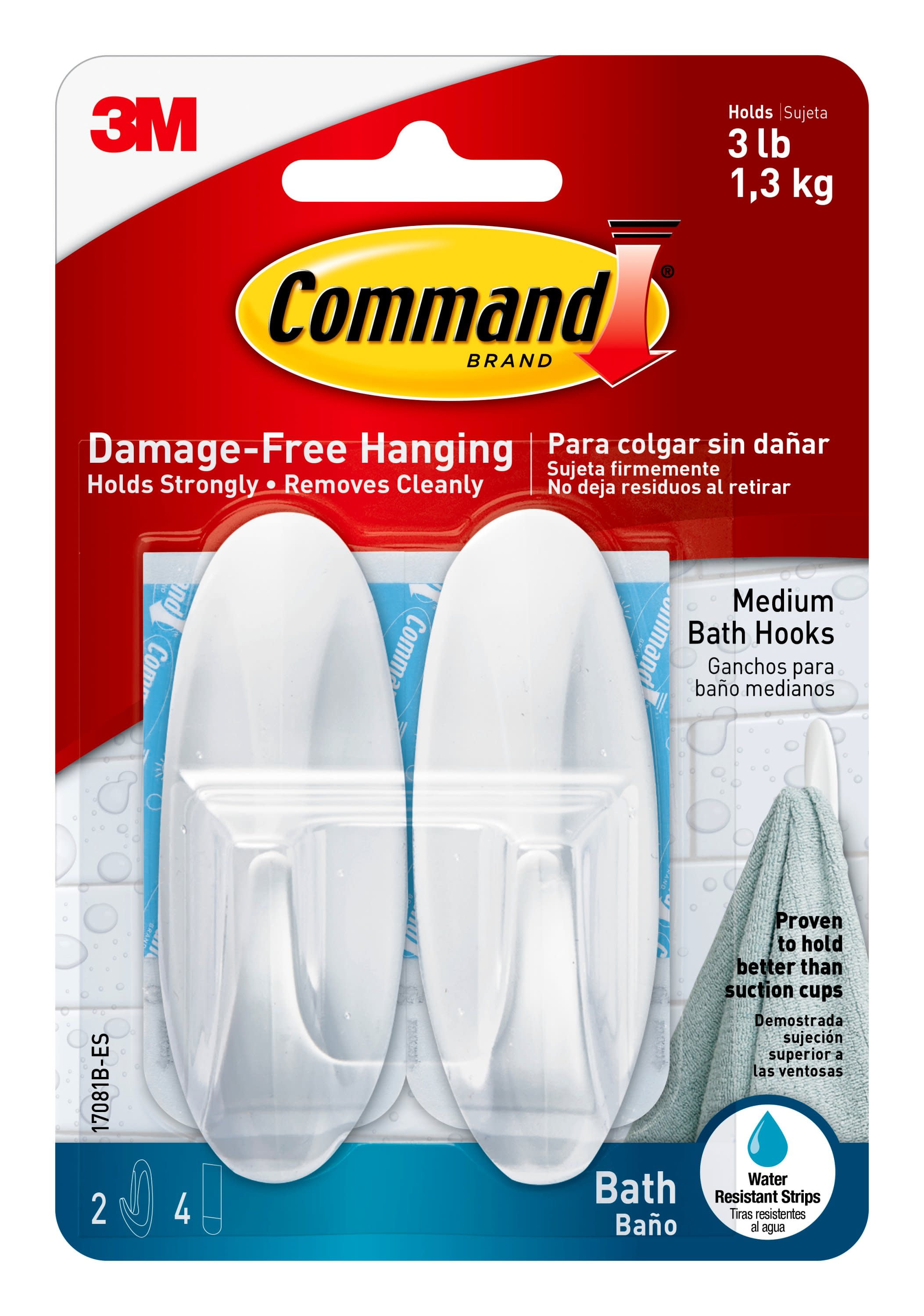 Command Double Hook Holds Up To 3 Lb Medium Slate Pack of 4 