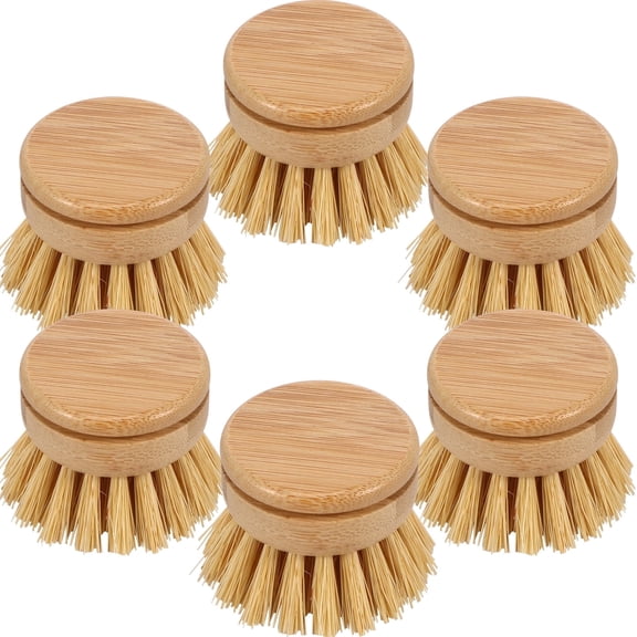 AEVXKHI 6PCS Bamboo Scrubber Brushes, Bamboo Dish Brush Head, Eco-Friendly Soft Sisal Bristle Brush, Natural Scrub Brush Set for Kitchen Room Cleaning