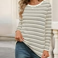 thumbnail image 4 of Casual T-Shirts Womens Long Sleeve Striped Tops Crew Neck Loose Fit Fall Spring Pullover Tee Tshirts (L, Khaki), 4 of 6