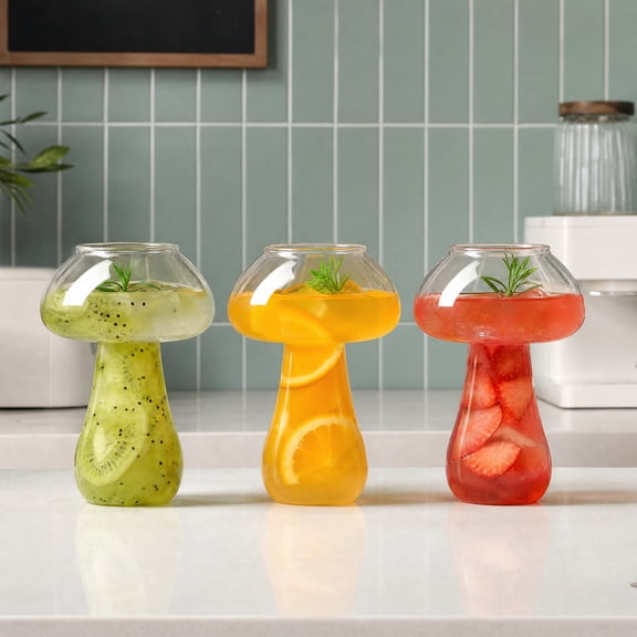 KGJQ Mushroom Cocktail Glass Cup, Creative Clear Wine Glasses, Cute Coffee Cups, Novelty Drinkware Bar KTV Tool