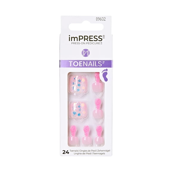 KISS imPRESS Square Press-On Toenails, Pink, 24 Pieces