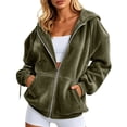 thumbnail image 2 of KHONTS Velvet Zip up Hoodie for Women Fashion Long Sleeve Hooded Sweatshirts Cozy Fall Winter Jackets Tops Army Green L, 2 of 5