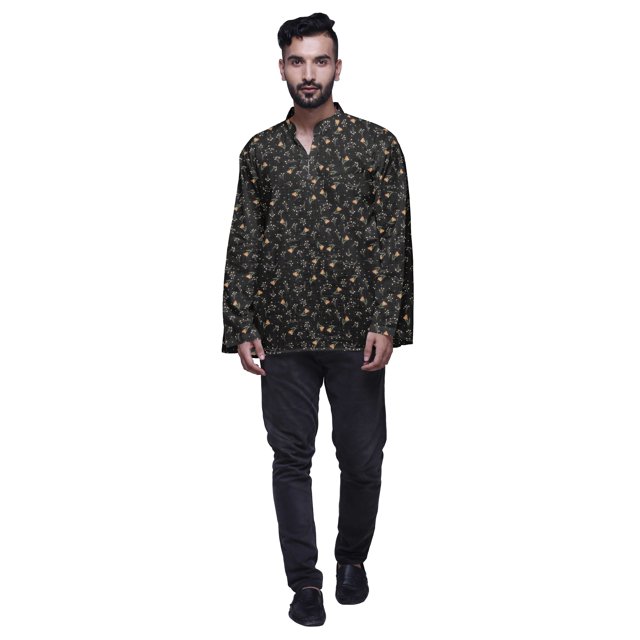 Atasi Kurta Décontractée à Col Chinois Imprimé Chemise Ethnique pour Hommes Kurta Courte Tunique