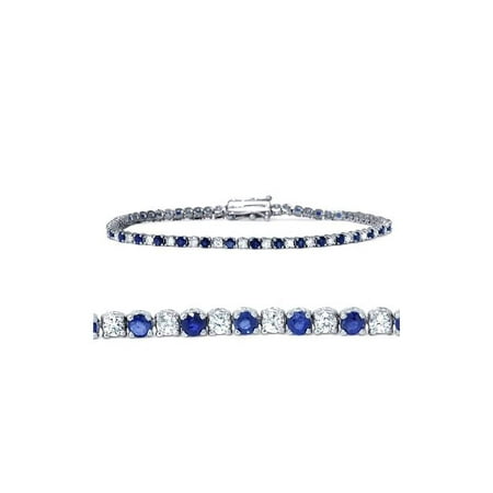 3ct Blue Sapphire & Diamond Genuine Tennis Bracelet 14K White Gold